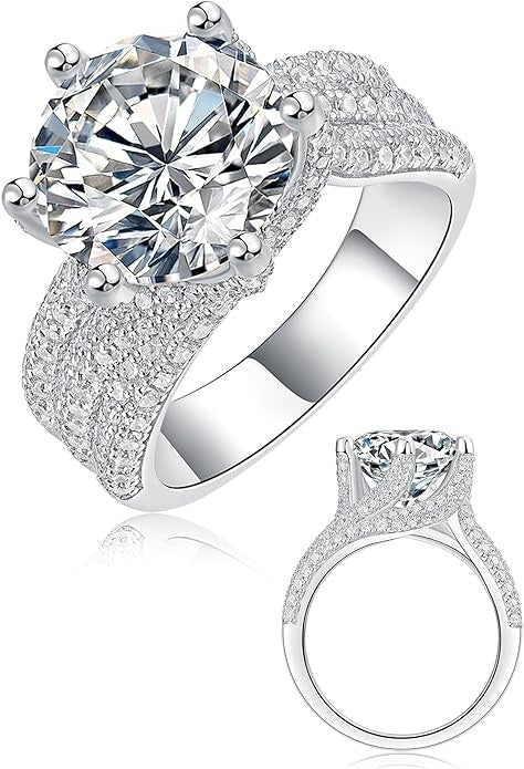 5ct Moissanite Engagement Rings For Women, 11MM Center Stone, D Color VVS1 Created Moissanite Wedding Promise Proposal Rings For Women Her, Anniversary Luxurious Bridal Gift