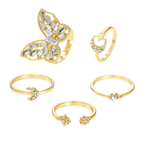 Fashion Jewelry Silver Color Butterfly Rings For Women Men Lover Vintage Geometric Metal Couple Finger Rings Set Gift Jewelry
