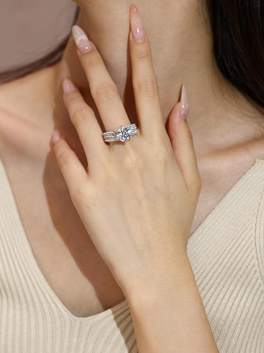 5ct Moissanite Engagement Rings For Women, 11MM Center Stone, D Color VVS1 Created Moissanite Wedding Promise Proposal Rings For Women Her, Anniversary Luxurious Bridal Gift